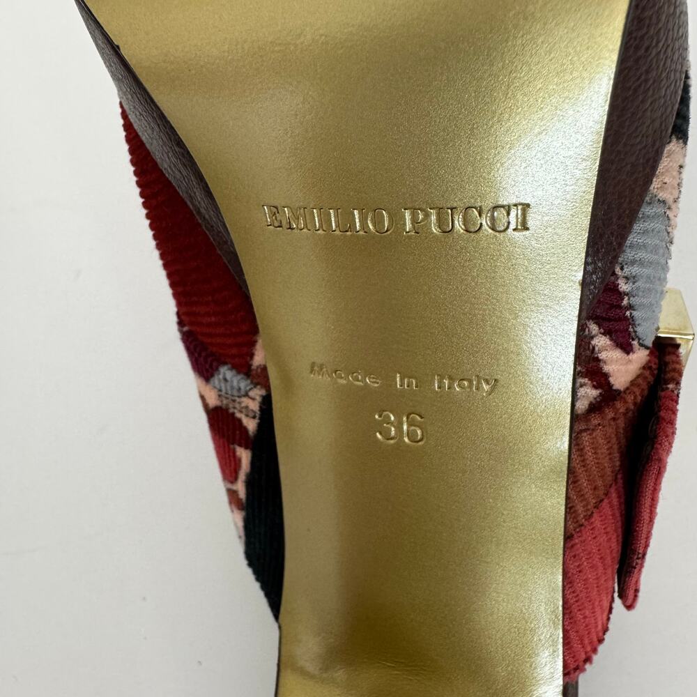 Emilio Pucci Firenze Multicolor Corduroy Platform Heeled Mules Shoes 36 (US 6) - Picture 15 of 15